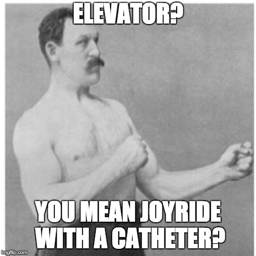 Overly Manly Man on elevators